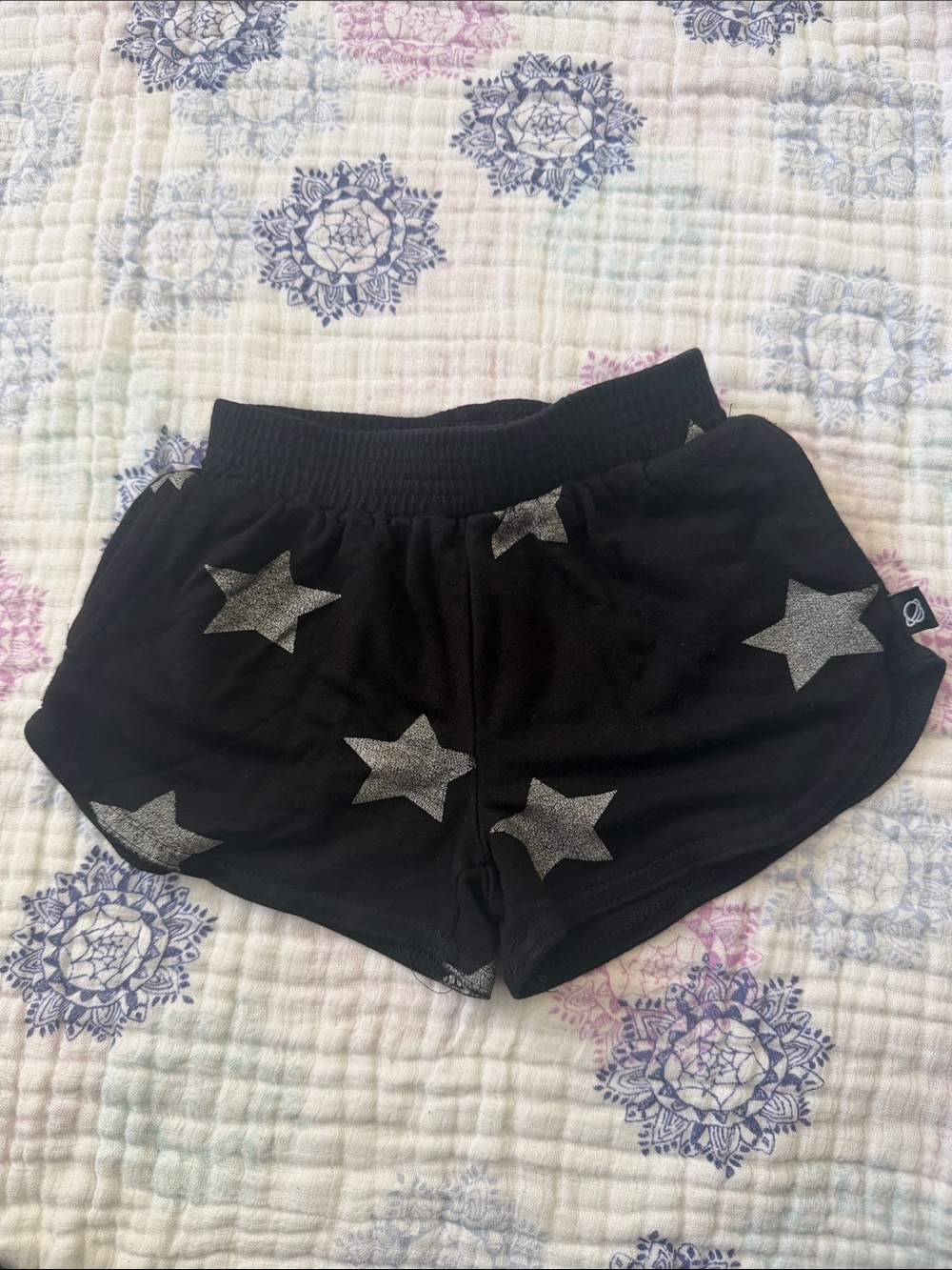 Terez Black Athletic Shorts with Silver Star Print